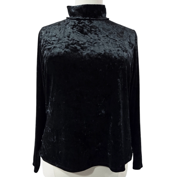 Eloquii Black Crushed Velvet Mock Neck Top Stretch Evening Holidays Party - Picture 1 of 8